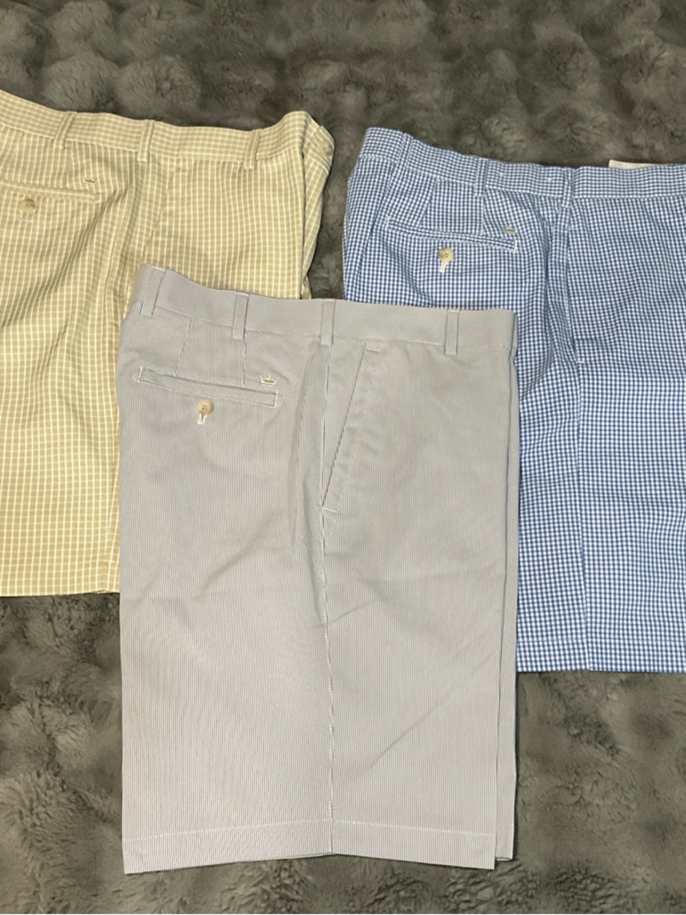 Peter Millar Beige, Light Blue & Blue Gingham Chino Shorts Trio bundle
